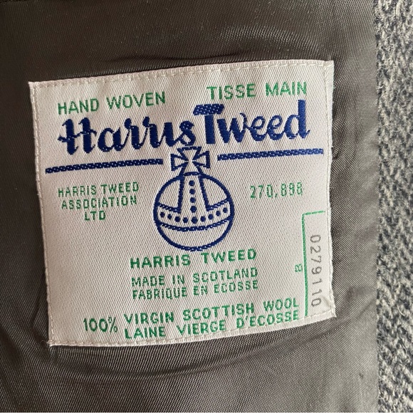 Vintage Harris Tweed Jacket Wool Tweed Grey Herringbone Blazer 42 Long/Tall - Picture 11 of 14